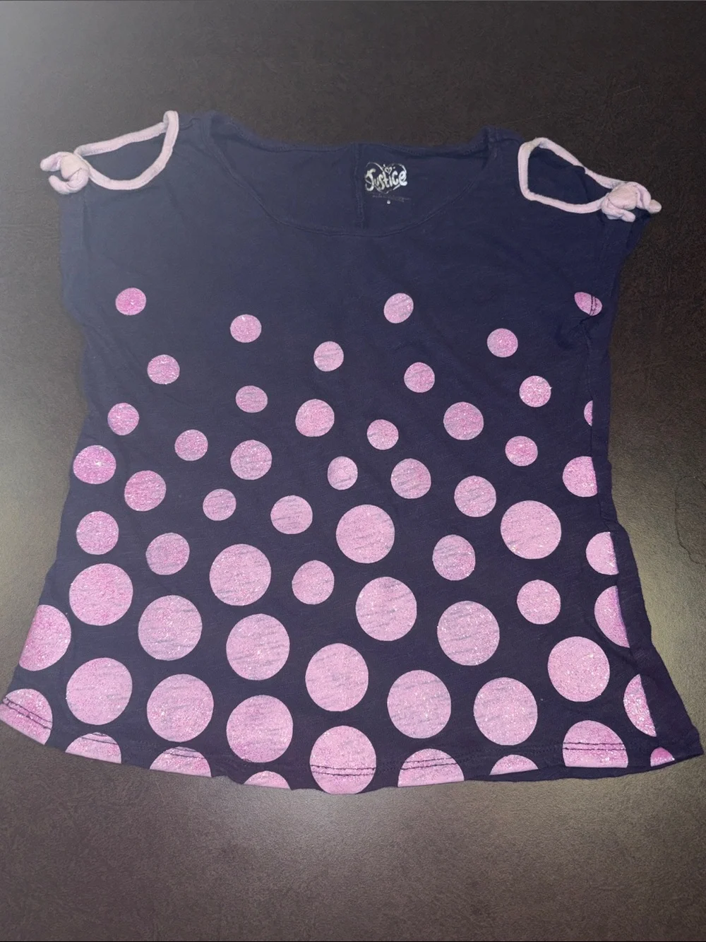 Justice Navy Tank Top with Light Pink Glitter Polka Dots